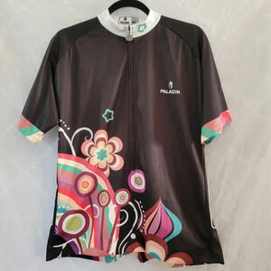 Paladin Women's XXXL Black Floral Print Zip-up Cycling Shirt with 3 Rear Pockets